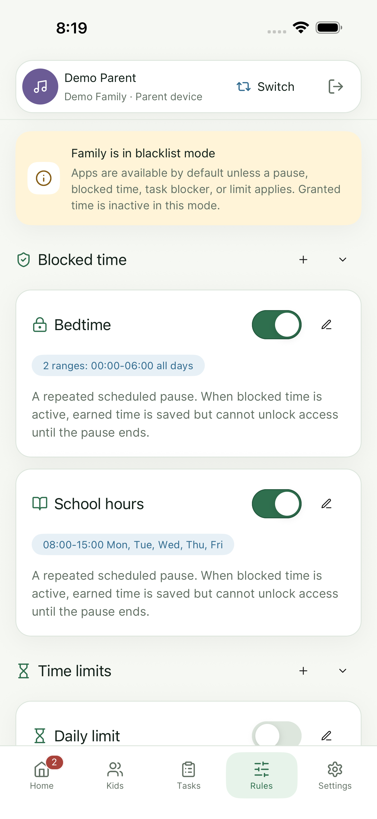 ScreenGrant parent rules tab screenshot