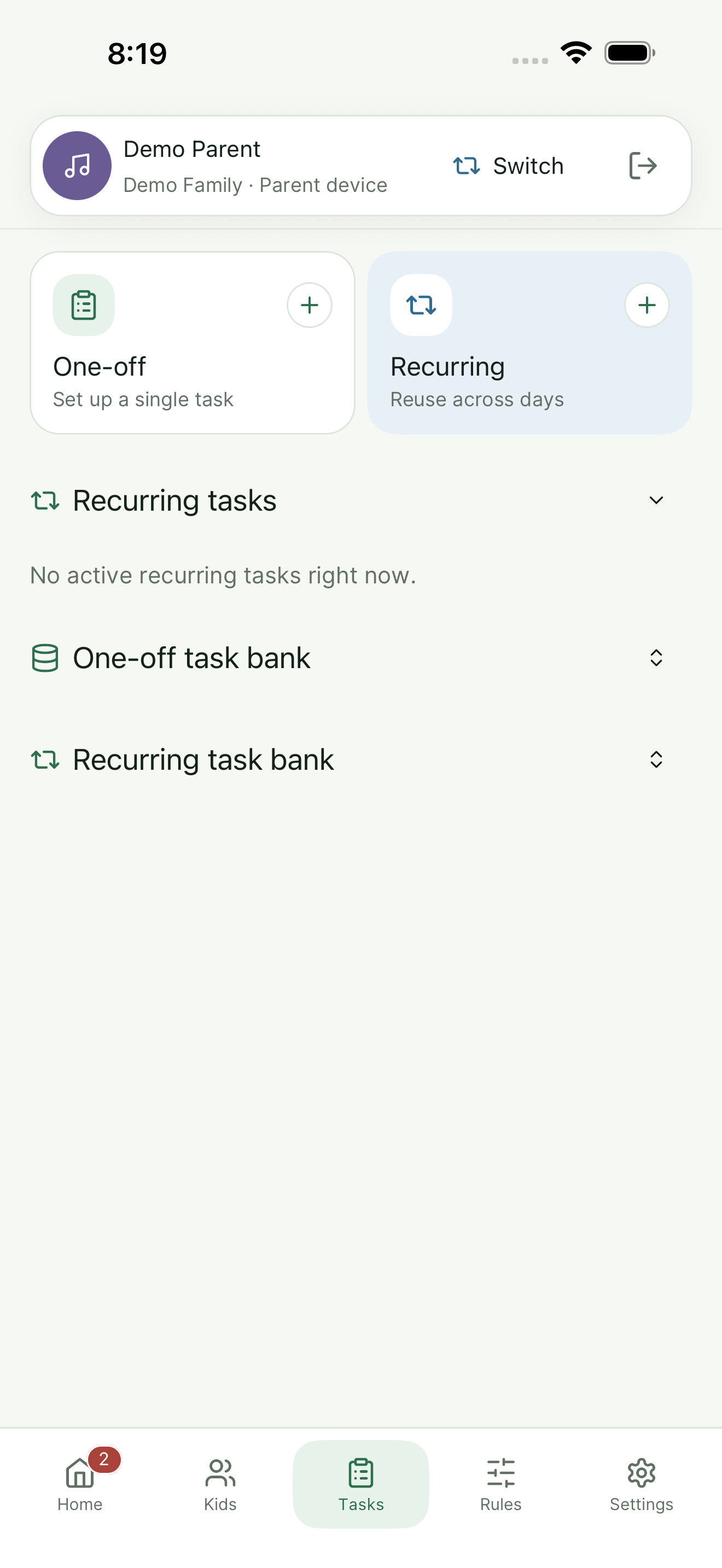 ScreenGrant parent tasks tab screenshot